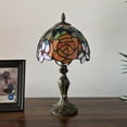 thumbnail image 4 of Tiffany Mini Table Lamp Red Orange Blue Stained Glass Rose Flowers Pull Chain Switch LED Bulb Included for Living Room Bedroom Bedside 8" D*8" W*15" H, 4 of 10
