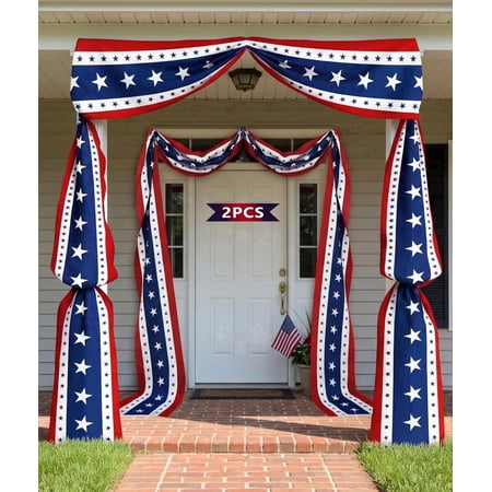 20-foot July 4th American Flag Decorative Banners, Patriotic Themed Door Decorations, Outdoor Porch Decorations, Suitable for Memorial Day and 250th Anniversary of Independence (1 Banner)