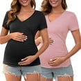 thumbnail image 1 of INSPIRE CHIC Blusa Maternidad para Mujeres con Fruncidos, Cuello en V Cruzado, Manga Corta, Talla XX-Large, Negro y Rosa, 1 of 6