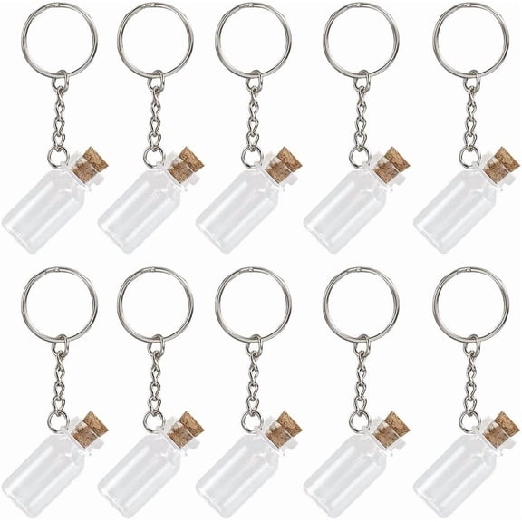 1 Box 10Pcs Small Glass Bottles Keychains Glass Vial Keychain with Cork 2ml Potion Bottles Silver Mini Spell Jars Wish Vials for DIY Crafts Backpack Bag Decor Hanging Wedding Party Favors