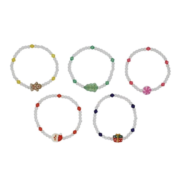 Holiday Time Christmas Faux Pearl Beaded Stretch Bracelets, 5-Piece Set