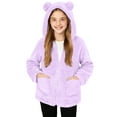 thumbnail image 1 of Abrigo de invierno para niños con forro polar de color liso, manga larga, capucha y cremallera, bonita blusa abrigada con bolsillo grande para niñas, top de poliéster, 1 of 8