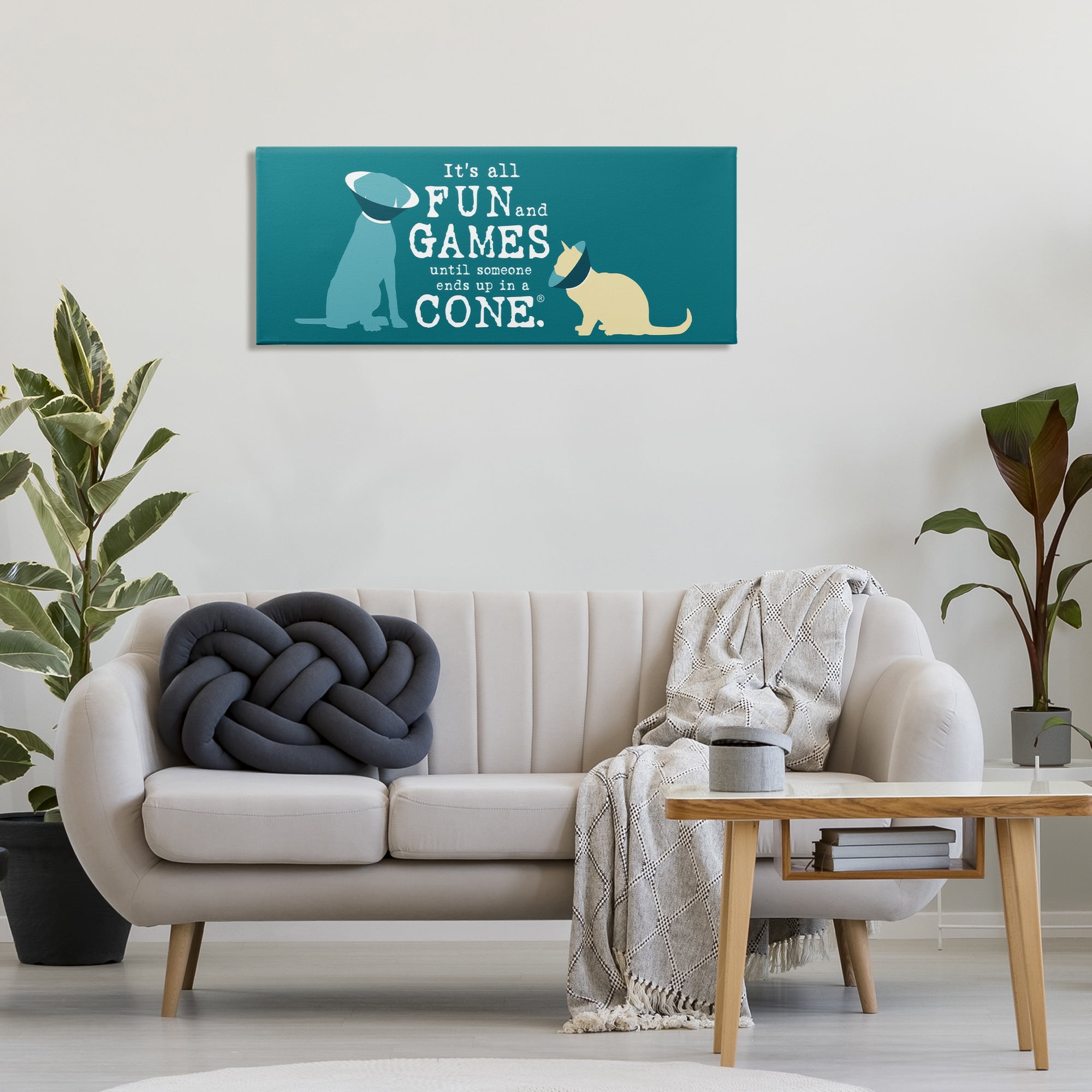 Stupell Industries Funny Cat & Dog Cone Animals Painting Wrapped Canvas Art Print Wall Art, 40 x 17