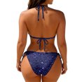 thumbnail image 5 of 2 Piece Swimsuit for Women, Two Piece Swimsuit for Women, Full Coverage Bikini, Women's Shiny Triangle Bikini Set Sequin Halter String Backless Tie Side Two Piece Swimsuit Bathing Suit, Dark Purple S, 5 of 5