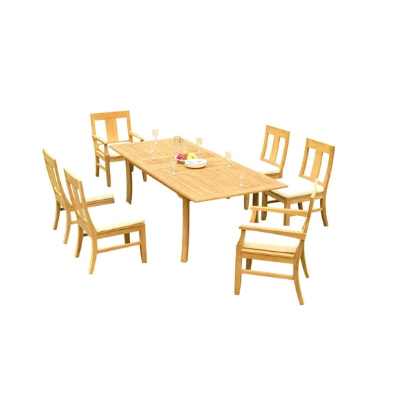Teak Dining Set:6 Seater 7 Pc - 94" Rectangle Table, 4 Armless and 2 Osborne Arm/ Captain Chairs Outdoor Patio Grade-A Teak Wood WholesaleTeak #WMDSOS7