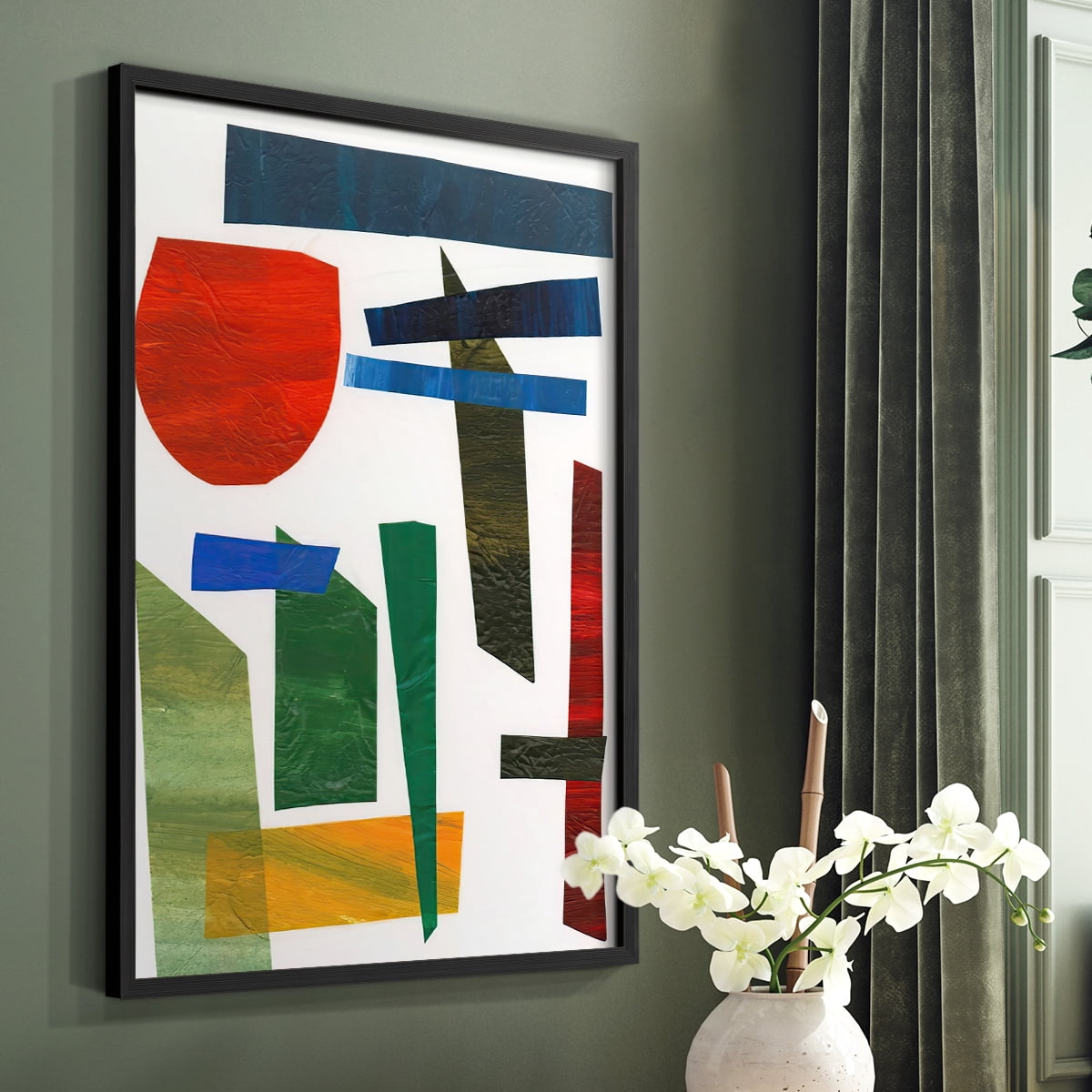 Colorful Shapes II Framed Print in Black Solid Wood Framed Print No Nail Hanging