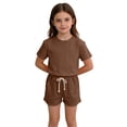 thumbnail image 4 of yillto Girls Summer Outfits 2 Piece Sets Short Sleeve Crewneck Shirts Tops and Shorts with Pockets, 4 of 6