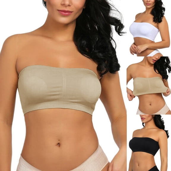 RotHome Strapless Bra for Women Wireless Seamless Bandeau Bra Padded Tube Top Bralette Non Slip Convertible Support Bra for Large Breasts and Small Bust