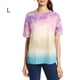 thumbnail image 1 of Camiseta de mujer Cuello redondo Manga corta Top Blusa estampada con efecto tie-dye, Rosa, L Eigraketly AP002435-12, 1 of 7