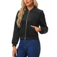 thumbnail image 4 of INSPIRE CHIC Women's Winter Zipper Velvet Surface Quilted Bomber Jacket with Pockets XS Black, 4 of 6