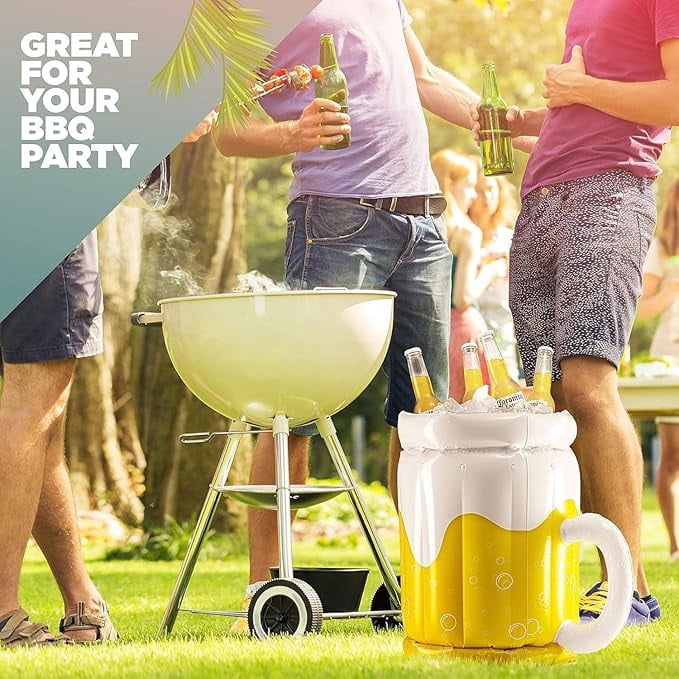 Inflatable Cooler - Pack of 2 Beer Mug Floating Cooler for Pool Parties and Summer Gatherings - Durable Drink Chiller and Bachelor Party Decorations