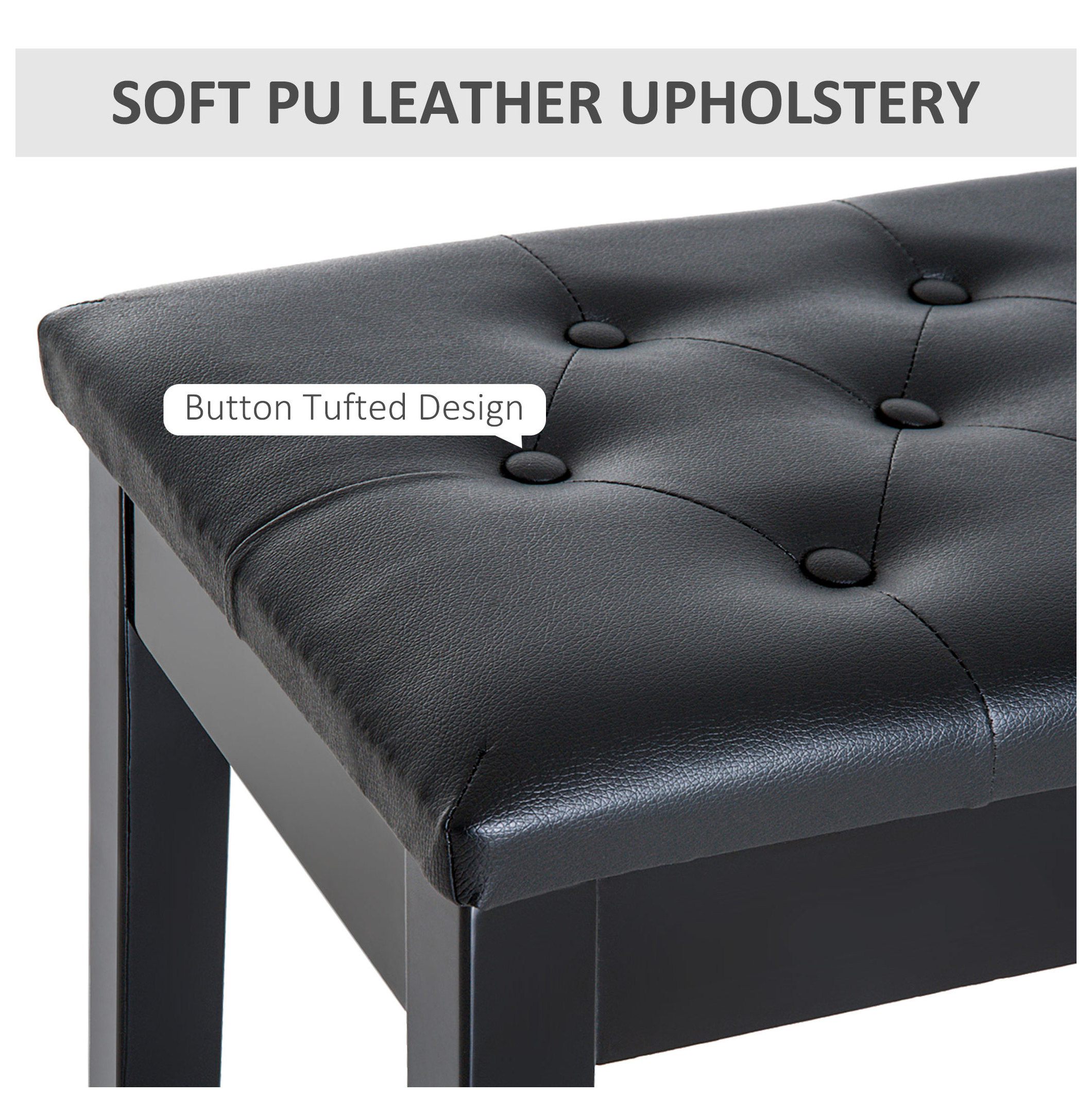 Piano , Duet Piano Chair with Faux Leather Padded Cushion and Wooden Frame, Button Tufted Keyboard , Black