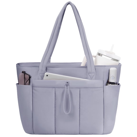Puffer Tote Bag for Women, Shoulder Bag Handbag with Cup Holder & 15.6" Laptop Compartment & Trolley Sleeve for Travel, Work, Nurse, Lightweight, 20L