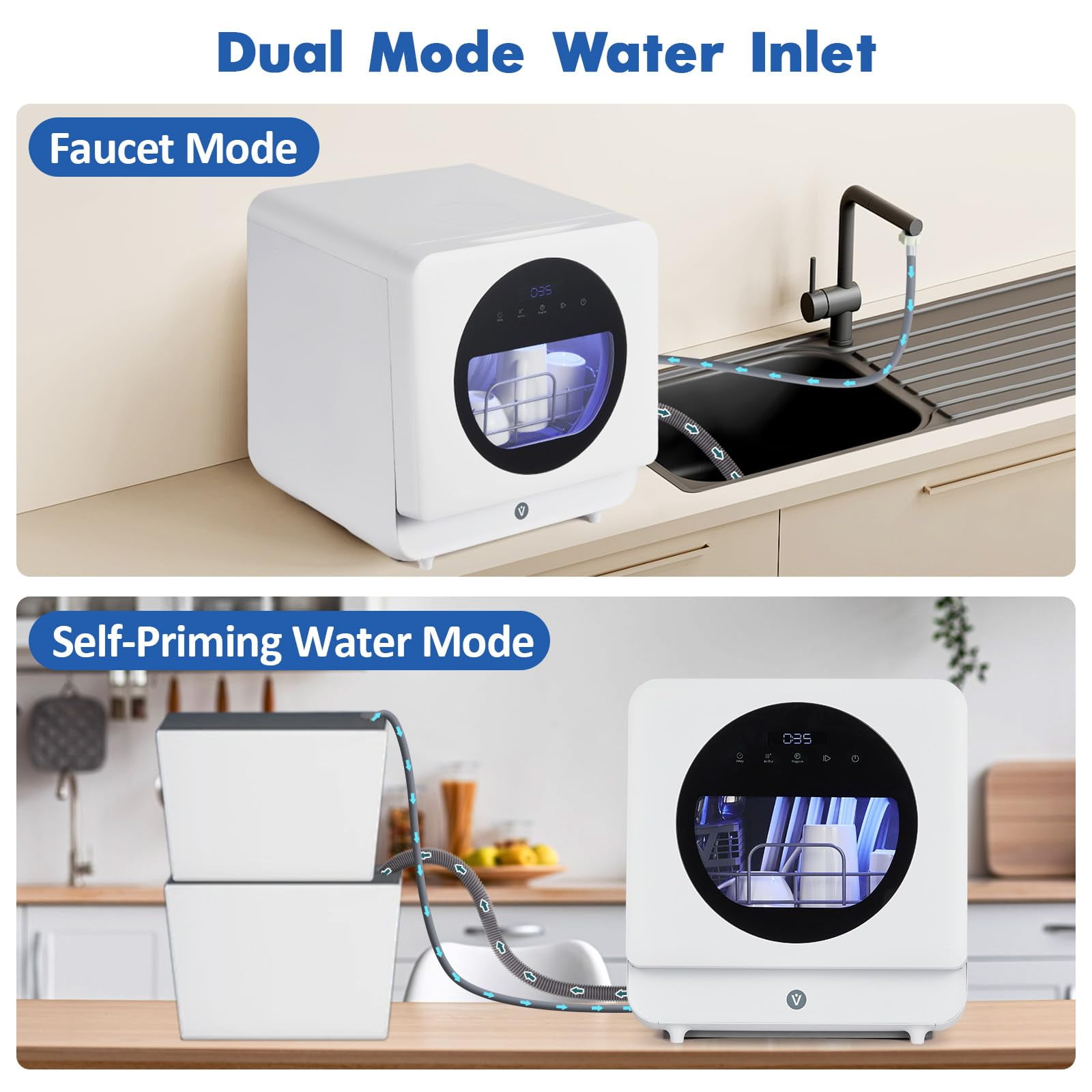 Portable Mini Dishwasher Countertop, 6 Programs, 162℉ High-Temp& Air-Dry Function, Compact Dishwashers for Small Apartments