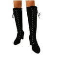 thumbnail image 3 of Lovzfmll Knee High Boots Women, Knee High Riding Boots Round Toe Lace Up, Chunky Mid Heel Round Toe Chelsea Boots Fall Black Boots, 3 of 8