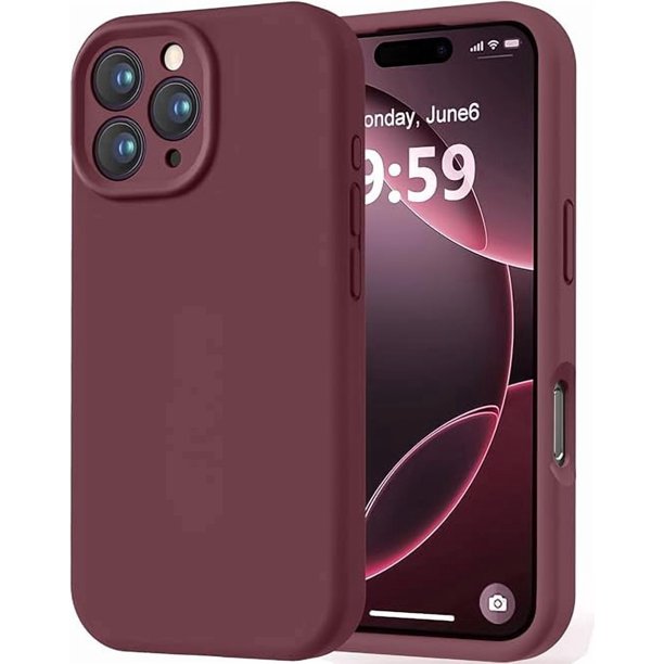 Funda de Silicona Premium, Forro de Microfibra Suave, para iPhone 16 Pro de 6.3 Pulgadas, Vino Tinto