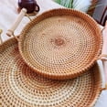 thumbnail image 5 of Rattan Storage Tray with Wooden Handle Round Handwoven Wicker Basket Bread Food Plate Fruit Tea Cake Platter Dinner Serving Tray, 5 of 6