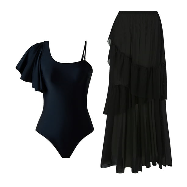 Trajes de baño tankini para mujer Traje de baño sólido diario para mujer Traje de baño conservador de cuerpo unido Falda de playa sólida Conjunto de dos piezas