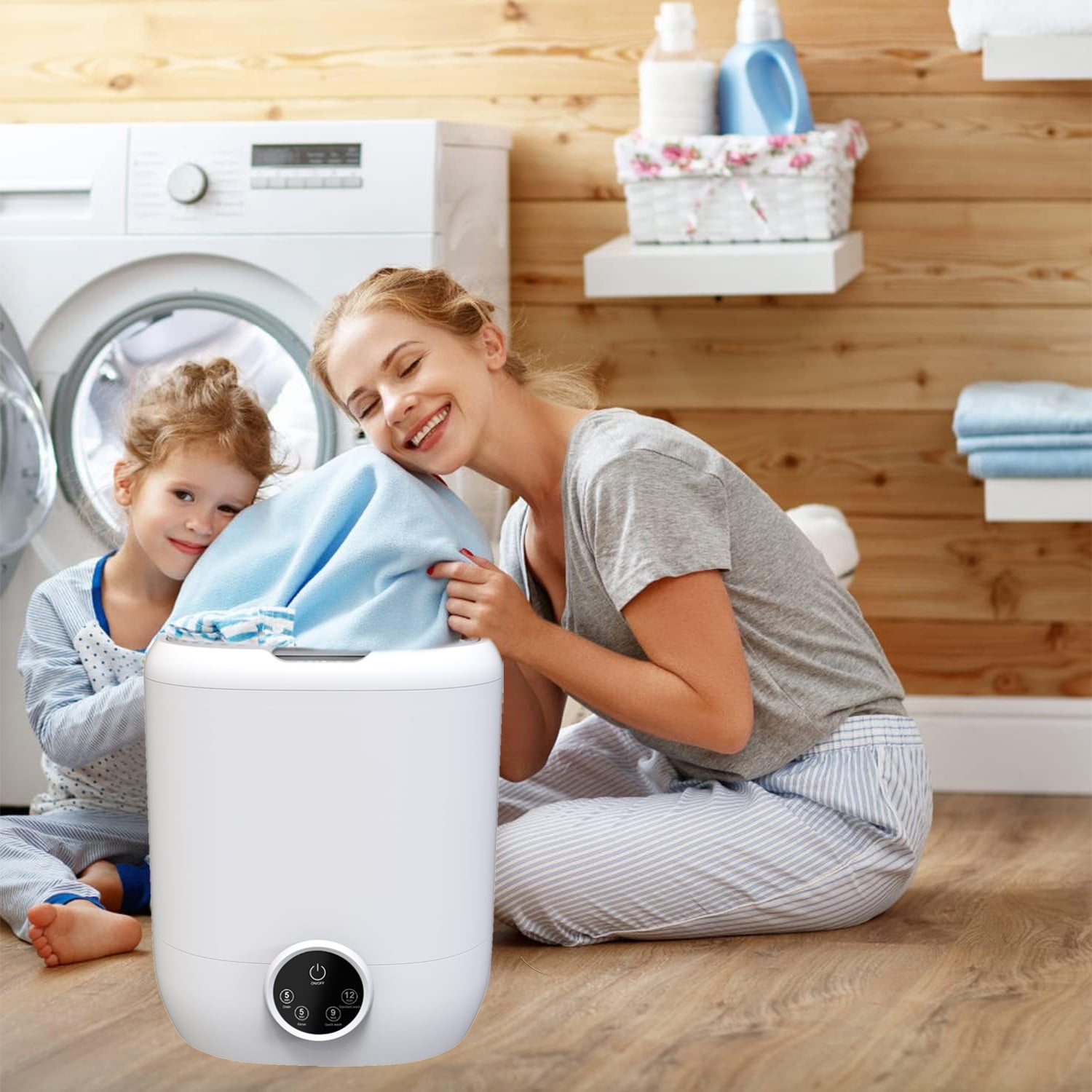 HadinEEon Washing Machine, 7L / 0.24 cu ft Top Load Portable with 4 Modes for Deep Cleaning, Touchscreen Control, Soft Spin – Ideal for Socks, Baby Clothes, Towels, Delicate Items (White)