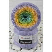 YarnArt Flowers Moonlight Glitter Cotton Yarn, Soft, Rainbow Crochet, Metallic Lurex handknit Shiny, Silvery Cake, Multicolor Cotton, 1 Skein Weight 9.17oz Lenght 393.7 inches,1 Fine Yarn (3285)