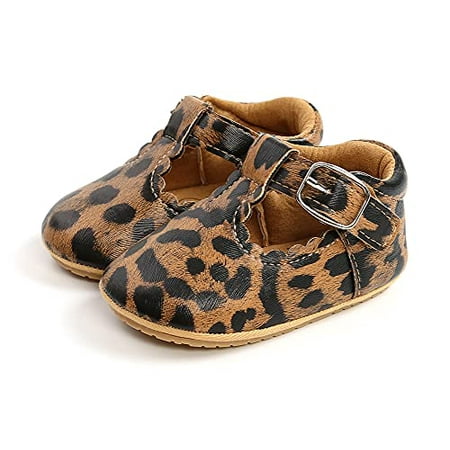 

Styles I Love Infant Baby Girls Soft Leather Scalloped Trim T-Strap Mary Jane Shoes Anti-Slip Rubber Sole Crib Shoes (Leopard 0-6 Months)