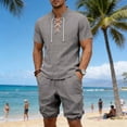 thumbnail image 5 of Sentmoon Two Piece Sets for Men Men's Top and Short for Men Stand Collar Top and Pocket Shorts Elastic Waist Solid Color Short Sleeve Loose Fit Casual Travel Lounge Wear S-3XL, 5 of 10