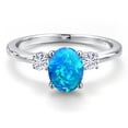 thumbnail image 3 of Gem Stone King 14K White Gold Simulated Blue Opal and White Moissanite Engagement Ring for Women | 1.26 Cttw | Oval Cabochon 8X6MM | Gemstone October Birthstone | Size 7, 3 of 6