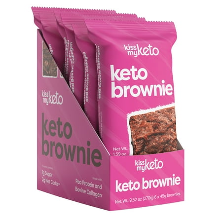 Kiss My Keto Brownie — Low Carb Brownies (2g Net) | Low Sugar Chocolate, Gluten Free, Low Carb Snacks — Made with Pea Protein & Collagen (6-Pack)