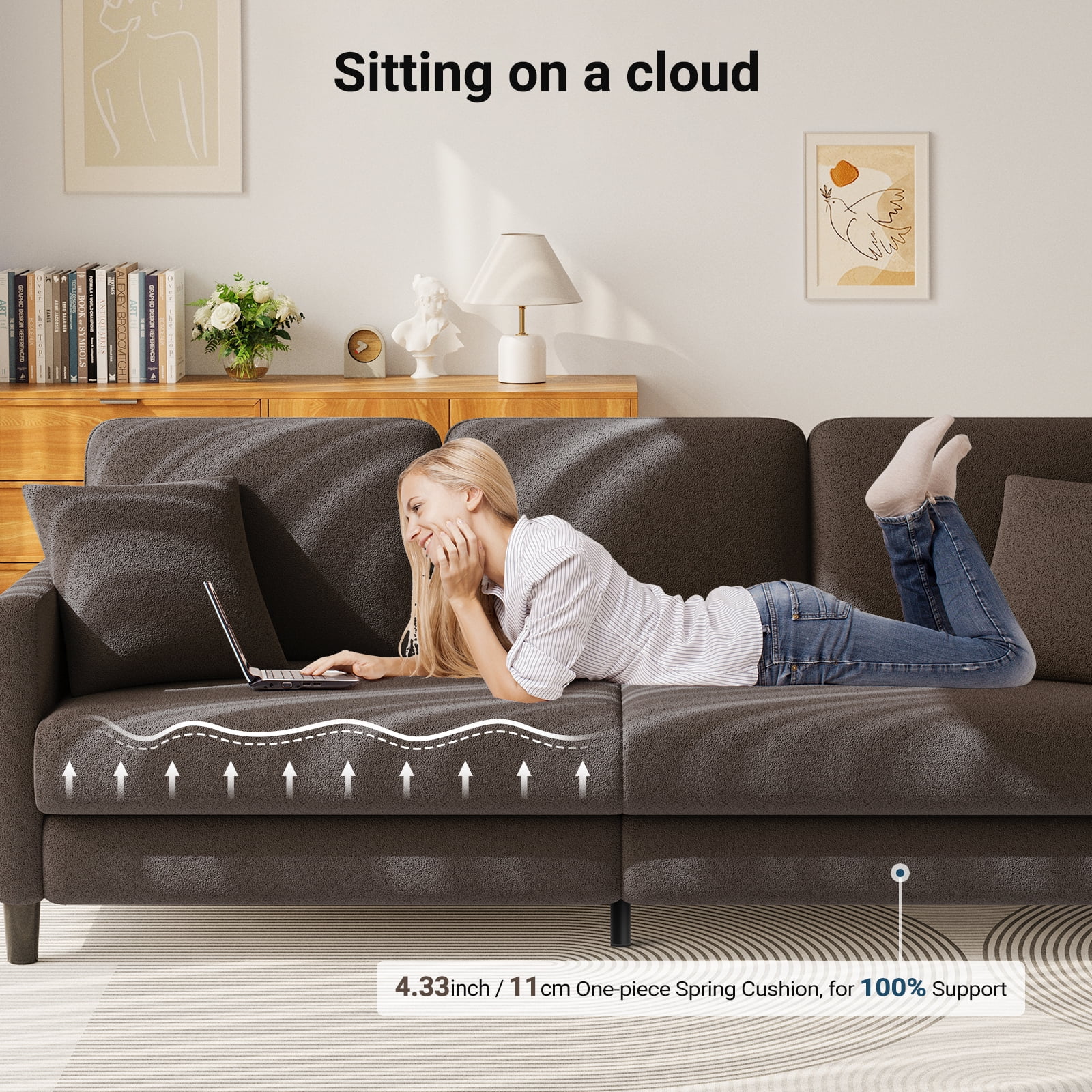 83" Sofa Couch for Living Room,Comfy Teddy Fleece Loveseat Sofa,Extra Deep Seat Couches ,Neche Tool-Free Setup Love Seat with 2 Pillows,Brown