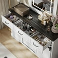 thumbnail image 4 of Yeshouse 47" Farmhouse 6-Drawer Dresser with Lighted Mirror, Sliding Doors, Adjustable Shelves, 4 of 9