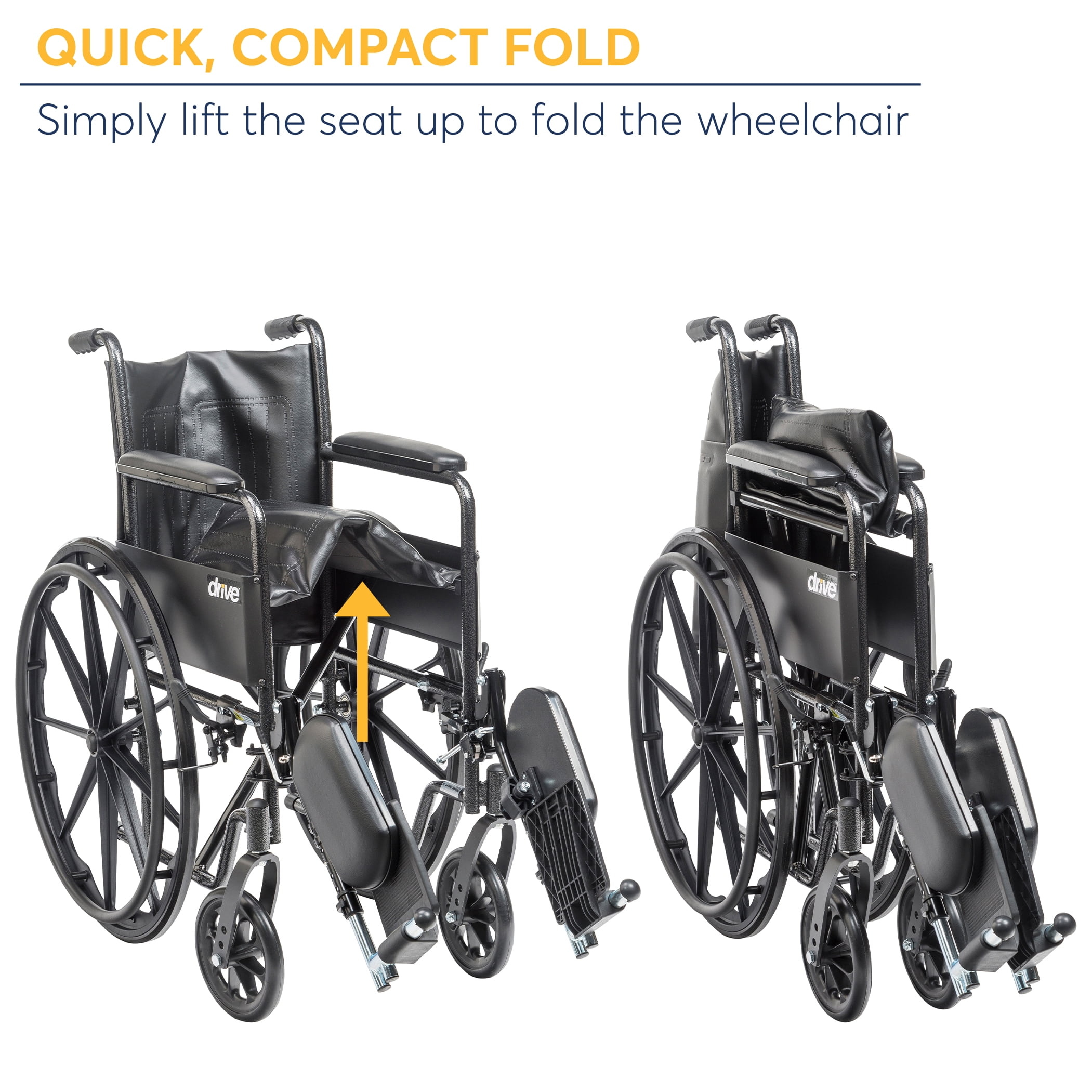 Drive Medical Silver Sport 2 Wheelchair, Non Removable Fixed Arms, Elevating Leg Rests, 18" Seat