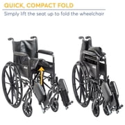 Drive Medical Silver Sport 2 Wheelchair, Non Removable Fixed Arms, Elevating Leg Rests, 18 Seat