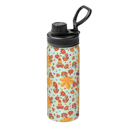 

Fuzoiu Hearts And Autumn Leaves Print 18oz Sports Insulated Kettle Stainless Steel Vacuum Water Bottle Leakproof Sport Flask