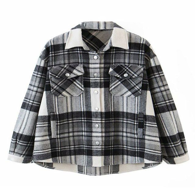 CNKOO Women Plaid Button Down Jacket Long Sleeve Loose Coat Lapel Outwear with Pocket