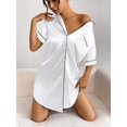 thumbnail image 2 of Ekouaer Night Shirt for Women Button Down Satin Sleepshirt Short Sleeve Nightgown Soft Sleepwear Comfy Sleep Dress, 2 of 6