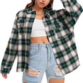 thumbnail image 1 of Women Plaid Shirt Flannel Oversized Checked Shirt Long Sleeve Blouse Tops, 1 of 6