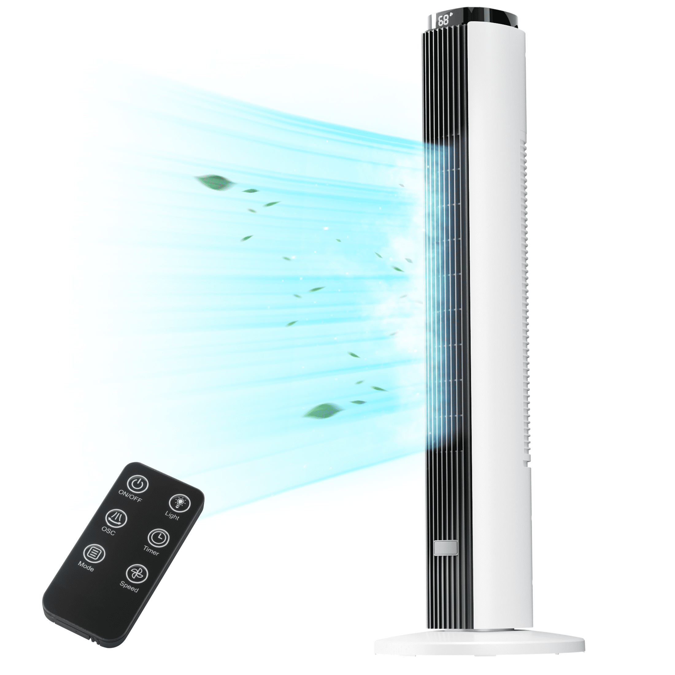 KISSAIR 37" Tower Fan with Remote, 6 Speeds, 4 Fan Modes with LED Display, 12H Timer, 90°Oscillation Fans,  Speeds Adjustable, Remote Control Suitable for Home/Bedroom/Office, Black-White mix