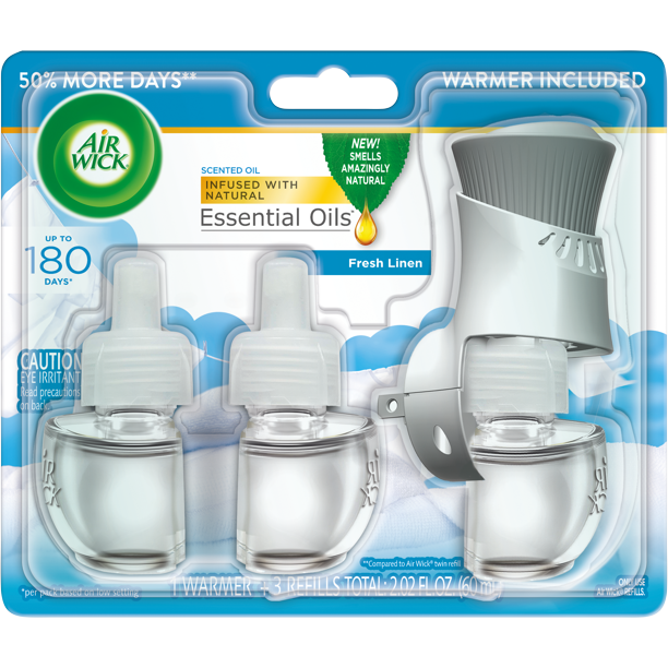 Air Wick Plug in Scented Oil Starter Kit (Warmer + 3 Refills), Fresh