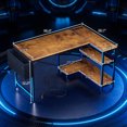thumbnail image 3 of Casacomoda 40 Inch L Shaped Computer Desk with Power Outlet & Storage Shelves, Small Corner Desk with CPU Stand and Side Storage Bag, Home Office Desk, Vintage, 3 of 8