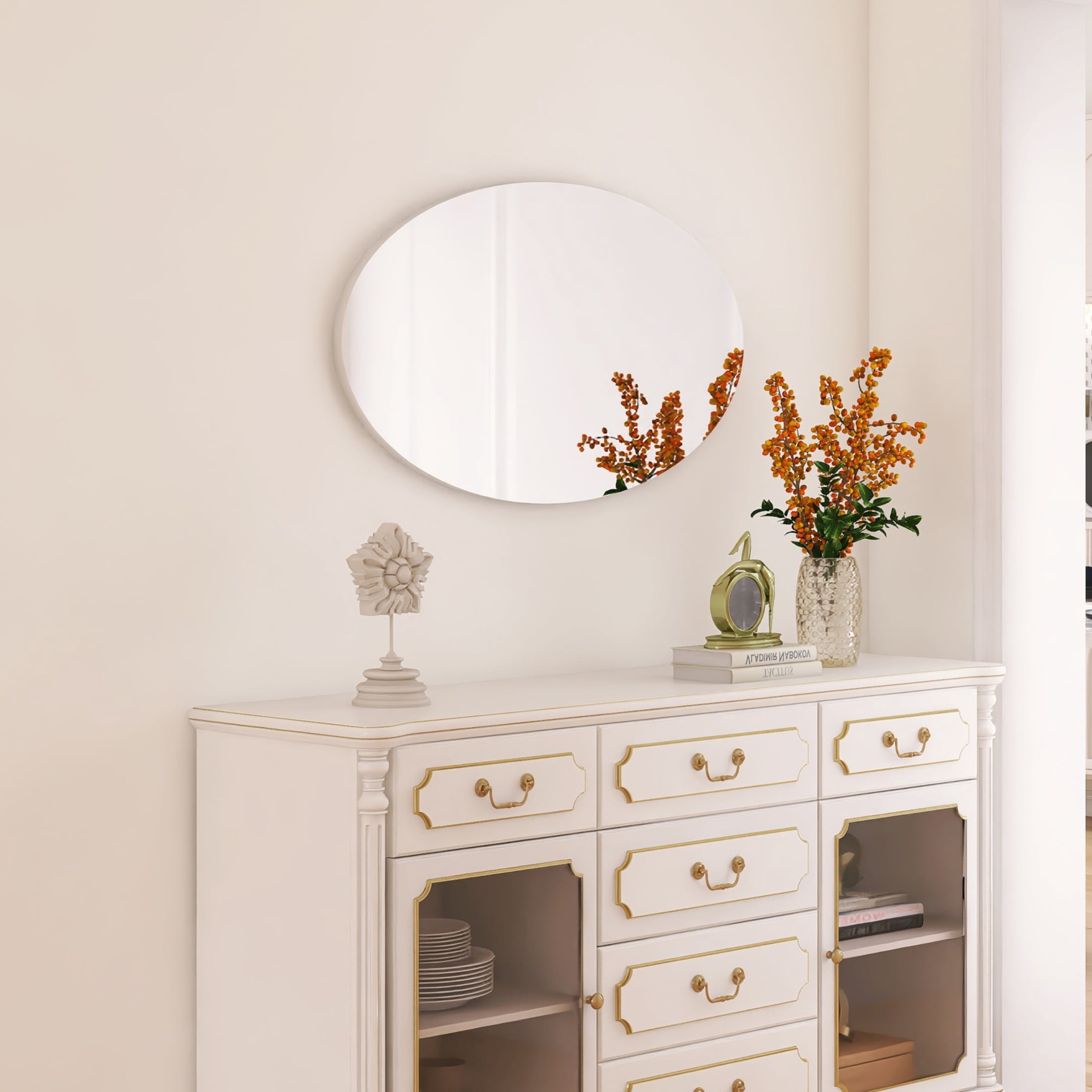 Facilehome 25.1" x 14.8" Oval Wall Mirror for Bathroom, Perfect New Year Gift,Whiter