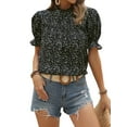 thumbnail image 3 of STARVNC Women Floral Print Ruffle Mock Neck Puff Sleeve Pleated Top, 3 of 7