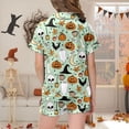 thumbnail image 4 of MEZZALL Kids Halloween Pumpkin Pattern PJs Set Lapel Collar Short Sleeve Shirt Tops Elastic Waist Shorts Girls Nightwear Holiday Pajamas Sets, 4 of 6