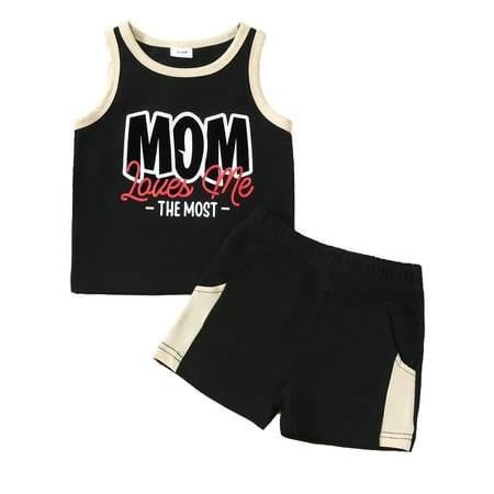 

Mevireiy Baby Boys Hawaii Beach Summer Outfits Sleeveless Tank Tops Elastic Waist Shorts Black 6-12 Months