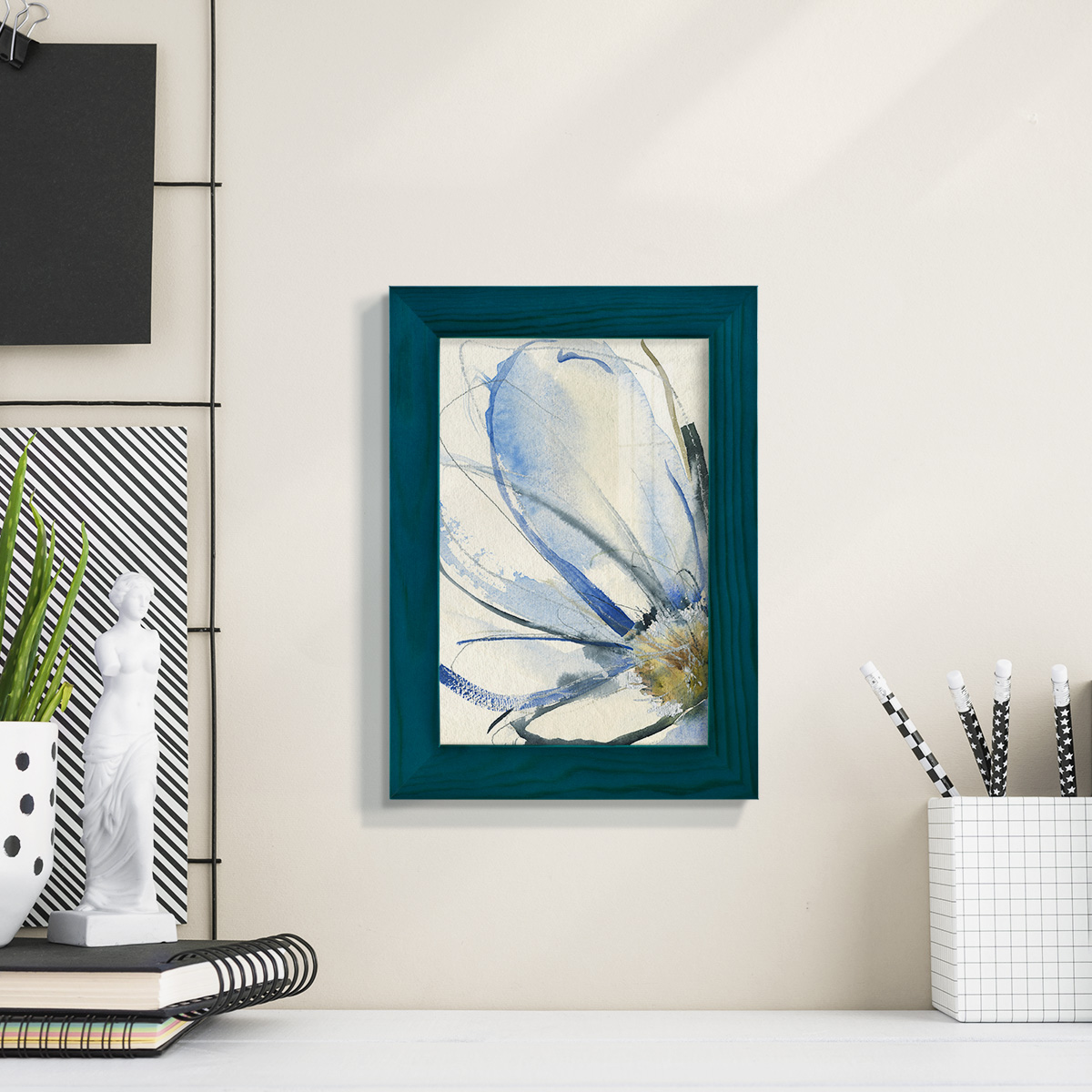 Cobalt & Paynes Petals I - Framed Print w/glass - Ocean Blue