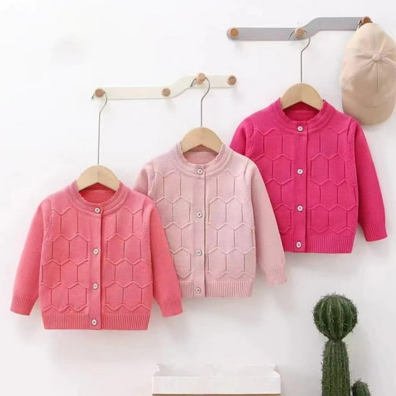 Brondbend Cardigan Kids Fall Sweaters for Toddler Girls Crewneck Long Sleeved Solid Coat Front Button Cotton Warm Outerwear Loose Fall Winter Comfortable Soft Top,Hot Pink