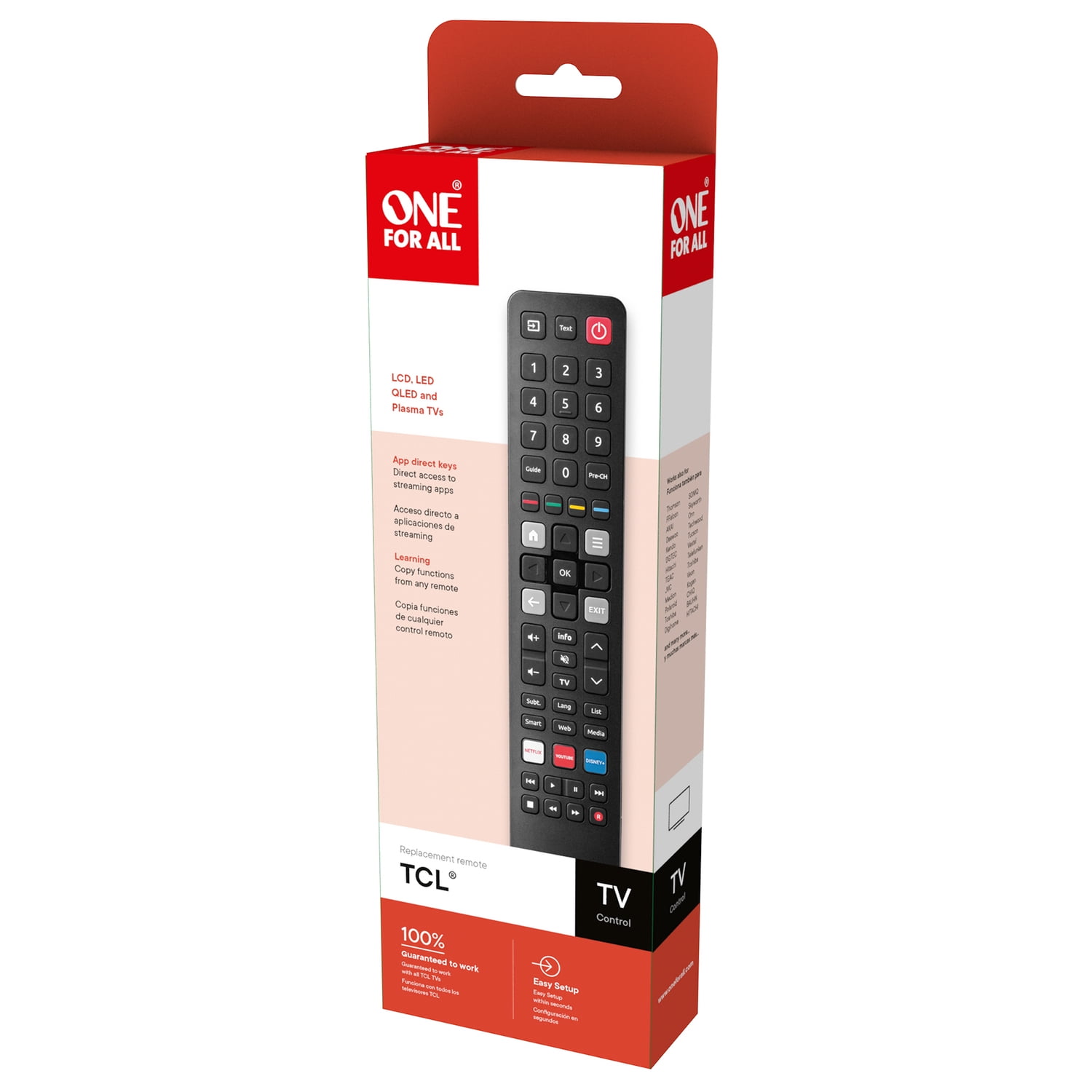 One For All Replacement Remote for TCL TVs, URC4922