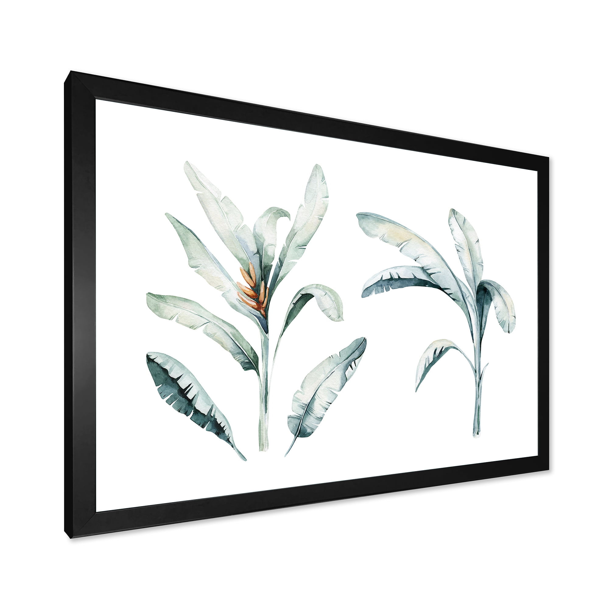 Designart 'Tropical Jungle Leaves On White' Bohemian & Eclectic Framed Art Print