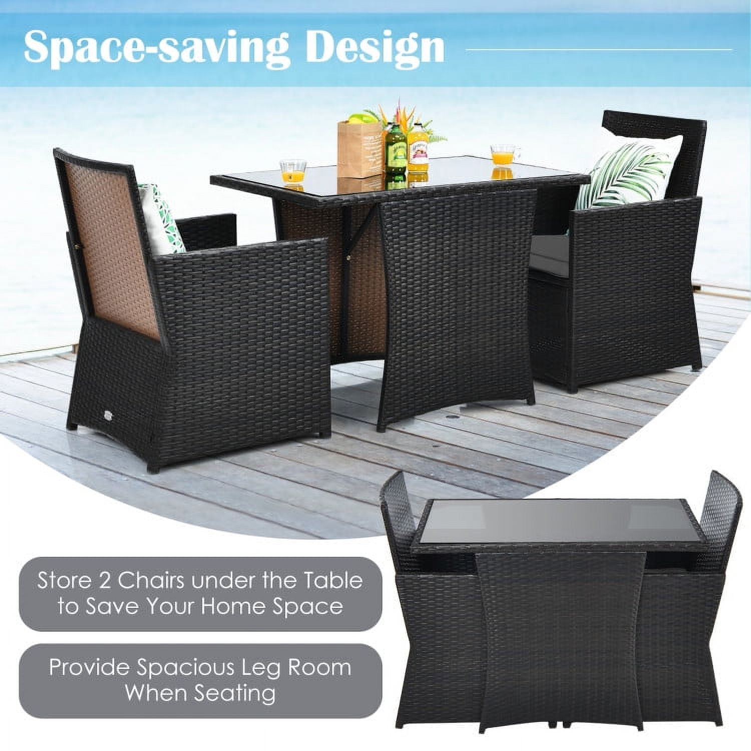 Aimee Lii 3 Pieces Wicker Patio Furniture Set with Cushion and Sofa Armrest, Small Patio Set, Gray Aimee Lii 3 Pieces Wicker Patio Furniture Set with Cushion and Sofa Armrest, Small Patio Set, Gray