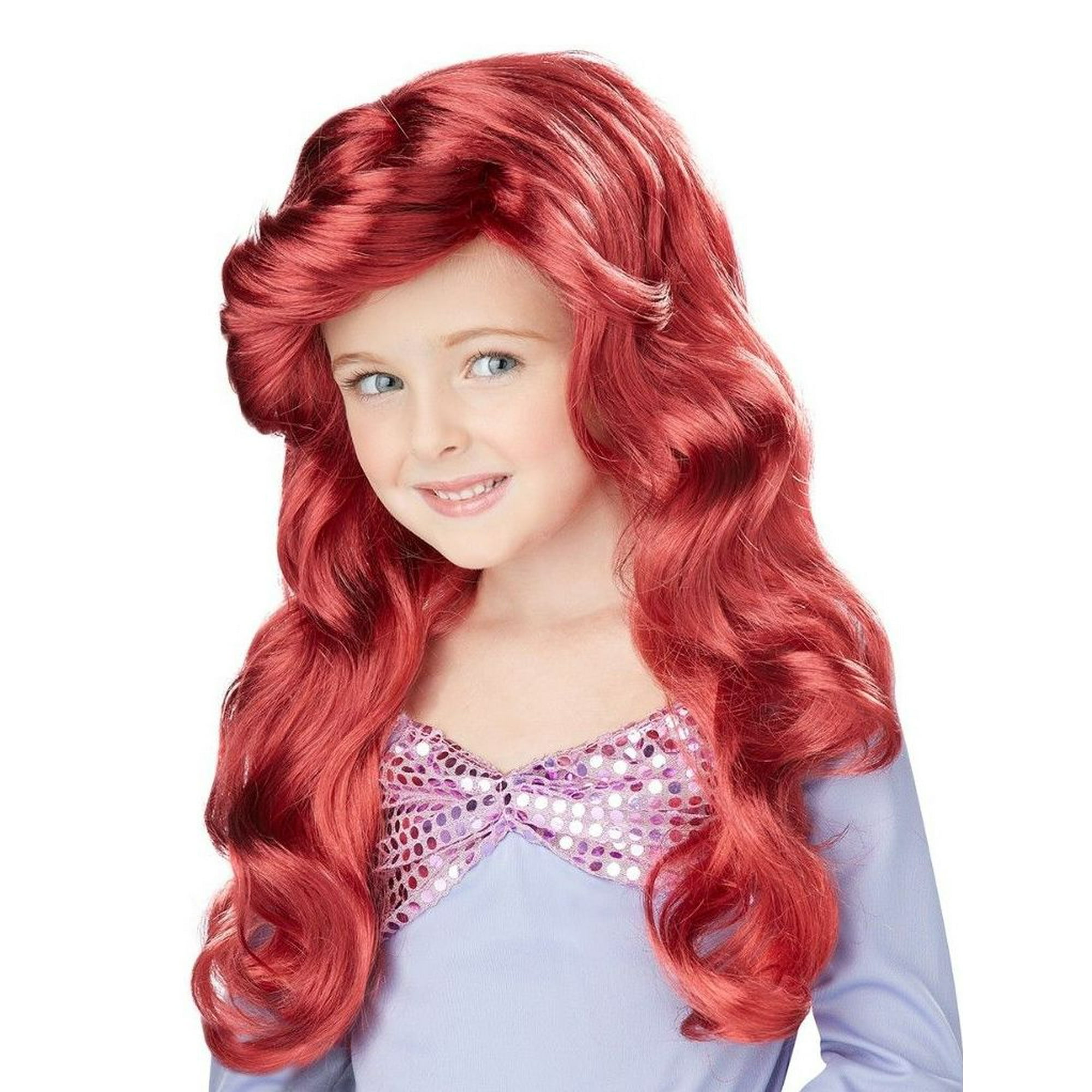 Little Mermaid Child Wig Princess Ariel Long Red Wavy Hair Costume