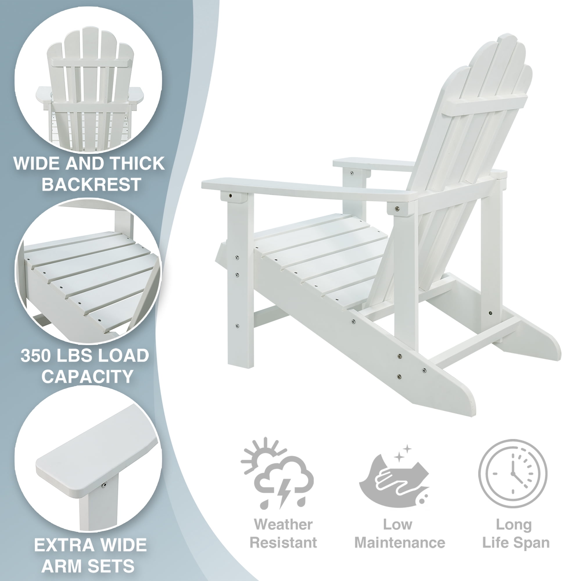 GONICHA Adirondack Chair,All-Weather Poly Lumber Fire Pit Chair for Patio Garden,White